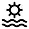 Icon of a sun with rays above wavy lines, representing the sun over water.