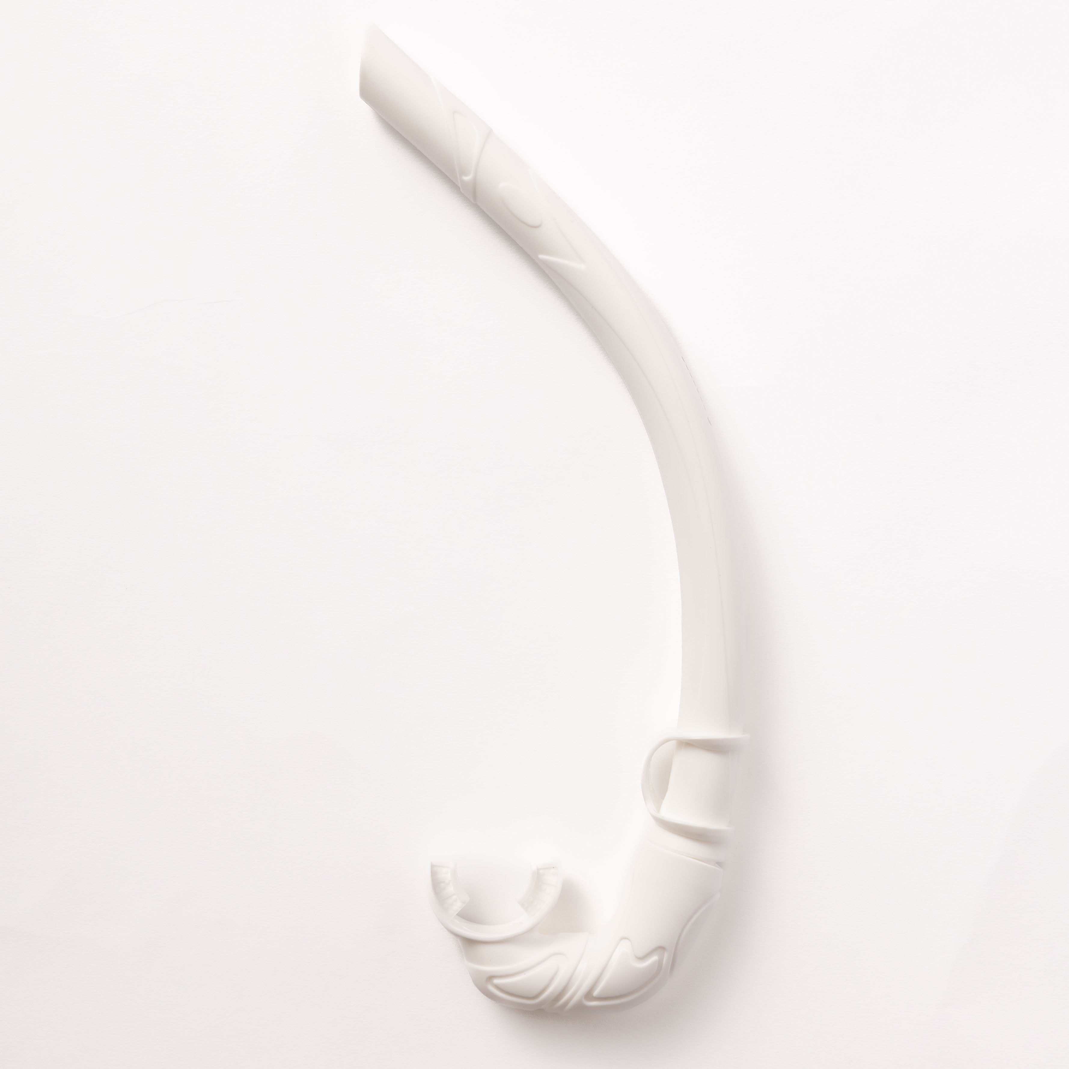 A white, intricately carved Honey Snorkel from Honey Swim features a long slender stem and decorative bowl against a plain white background, blending elegance with compact travel-friendly design.