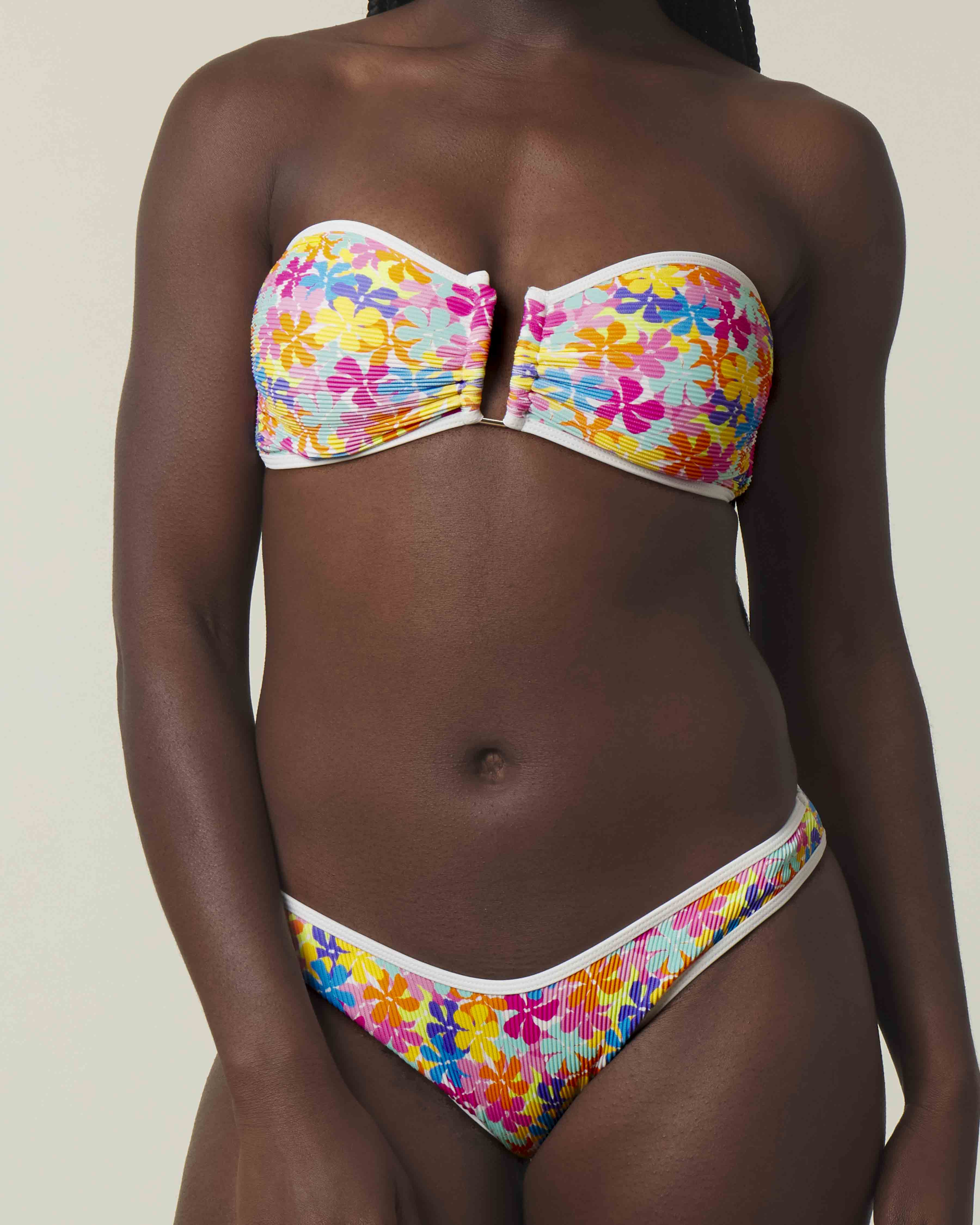 Summer Ribbed floral U bandeau bikini top
